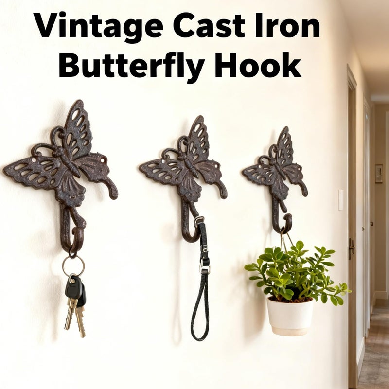 Hdtyyln Butterfly Hook, Cast Iron Wall Hooks, Heavy Duty Coat Hooks, Decorative Animal Hook for Home Kitchen Balcony Office Outdoor Garden Hanging Clothes Caps Bags Coats Daily Tools Planter, 1Pcs - Image 3